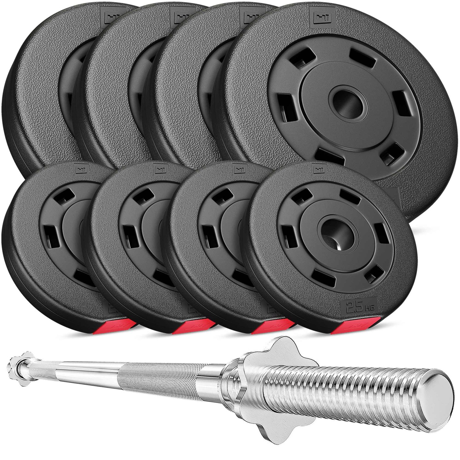 Set d’haltères en plastique 39 kg avec barre de musculation longue