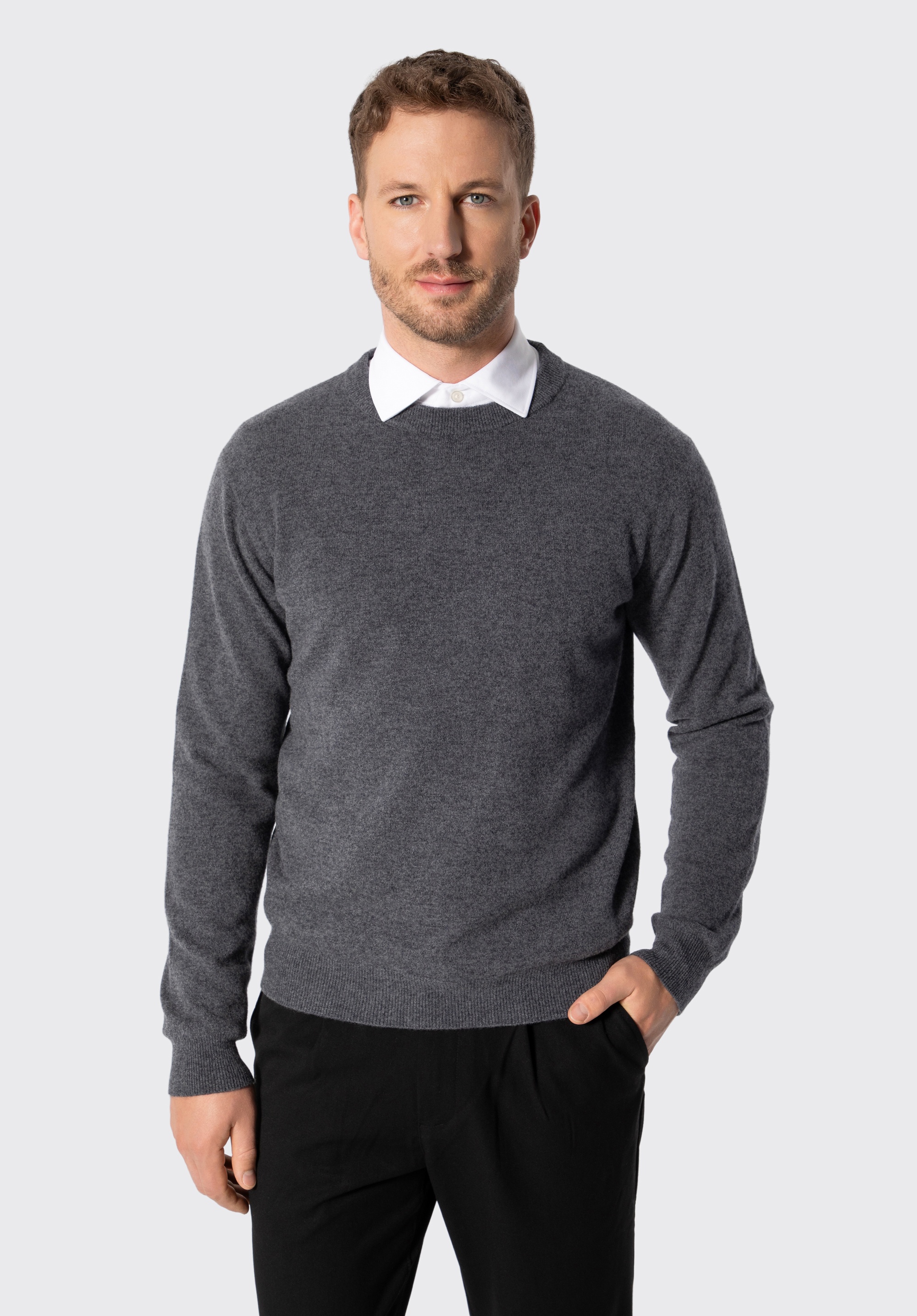 Sweter męski wełniany z okrągłym dekoltem szary