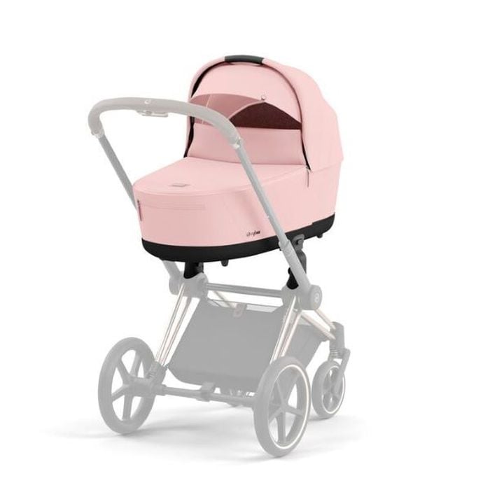 Cybex Priam 4.0 - rama ze stelażem siedziska i z gondolą Lux-Peach Pink-Chrome z brązową rączką