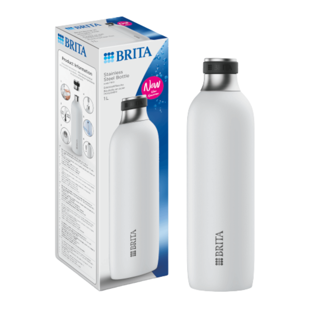 BRITA Soda TRIO butelka biała 1 litr ze stali nierdzewnej do gazowania wody.