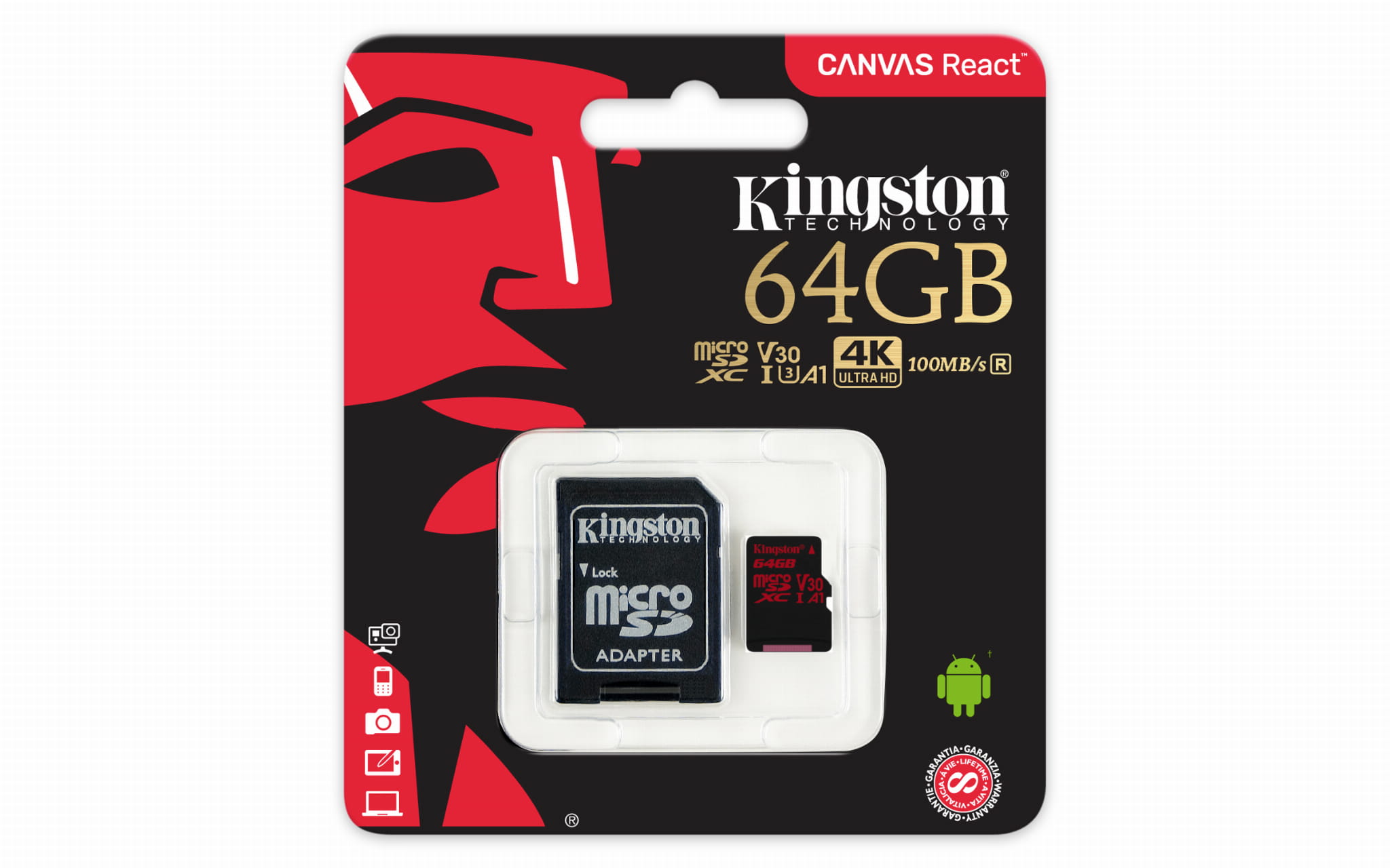 KINGSTON Micro SDXC 64GB SDCR 80/100 CANVAS REACT - Henryx24