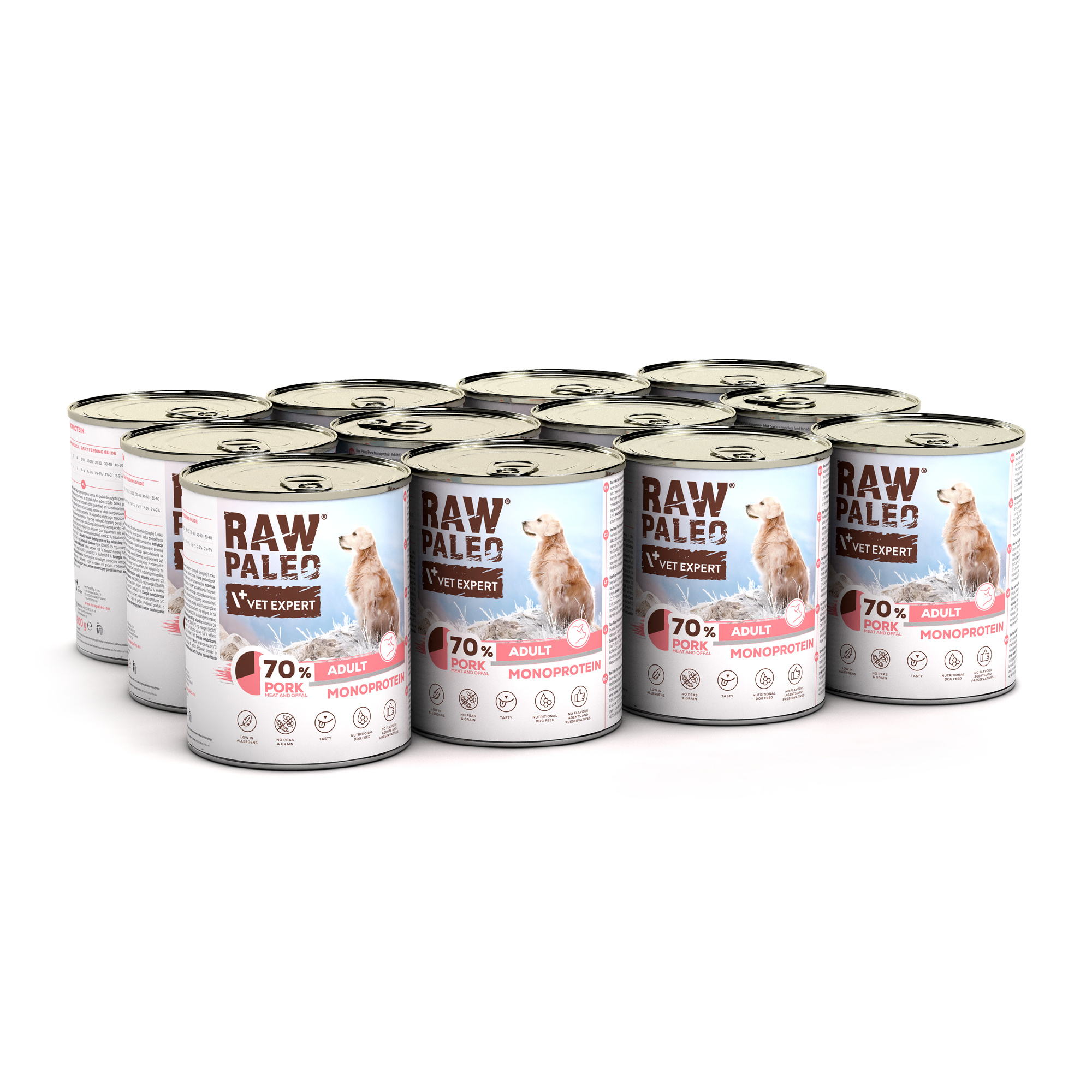 RAW PALEO ADULT DOG PORK 12x800g - mokra karma dla psów dorosłych monoproteina z wieprzowiną
