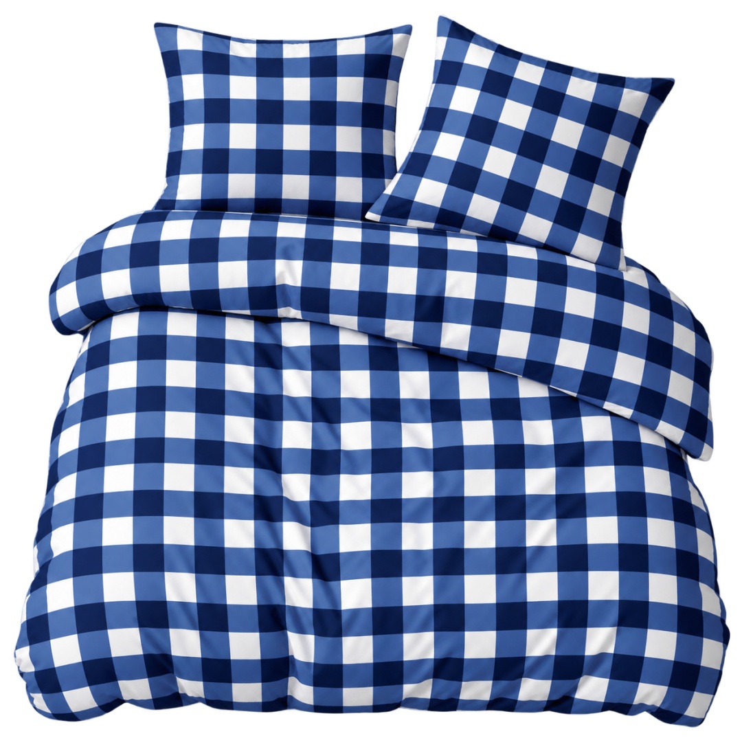 Pościel 200x200 + 2 poszewki | 100% bawełna | 2112 Kobaltowa Krata