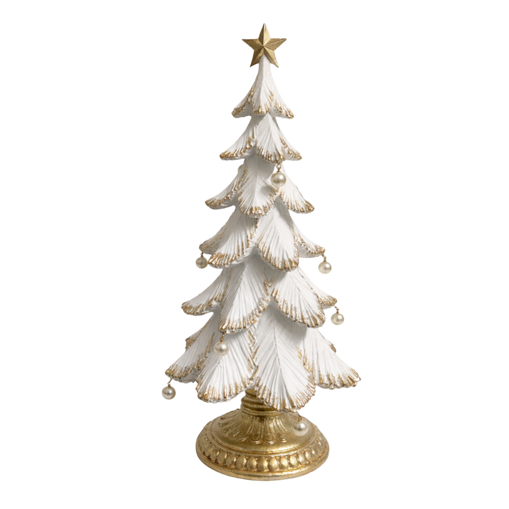 Figurka Choinka biało-złota, perełki 32cm