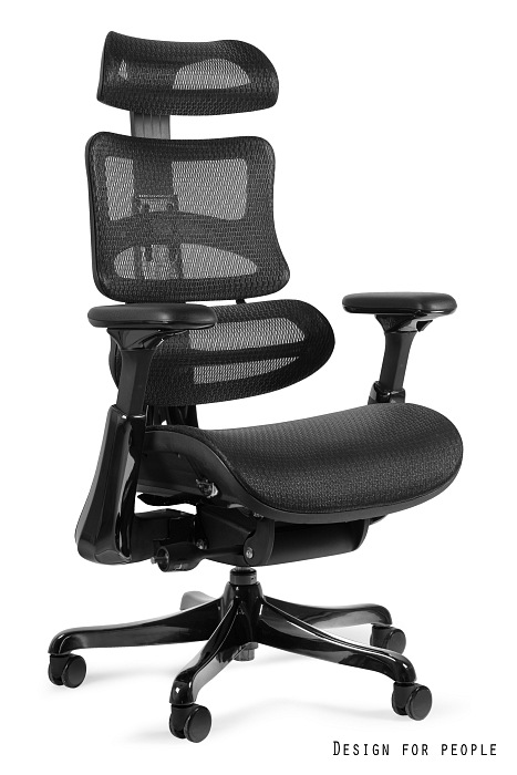Fotel ergonomiczny ERGOTHRONE BLACK GUN czarny połysk, siatka Unique