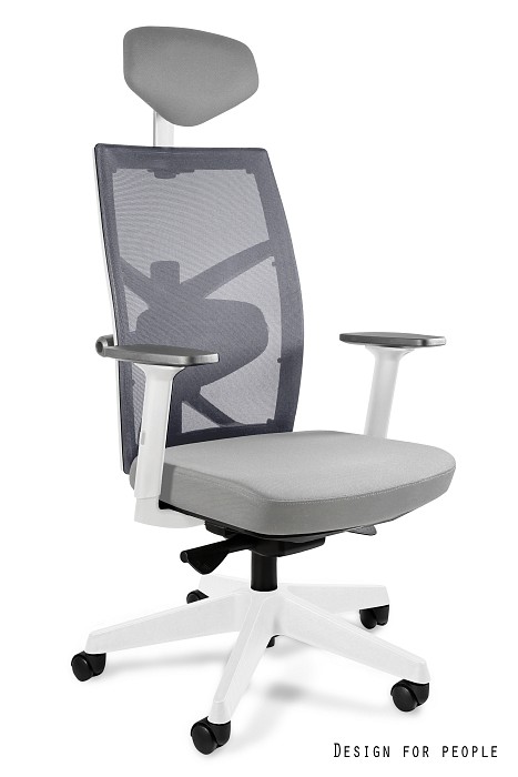 Fotel ergonomiczny TUNE biały stelaż, siatka/tkanina lub skóra naturalna kolory | konfigurator Unique