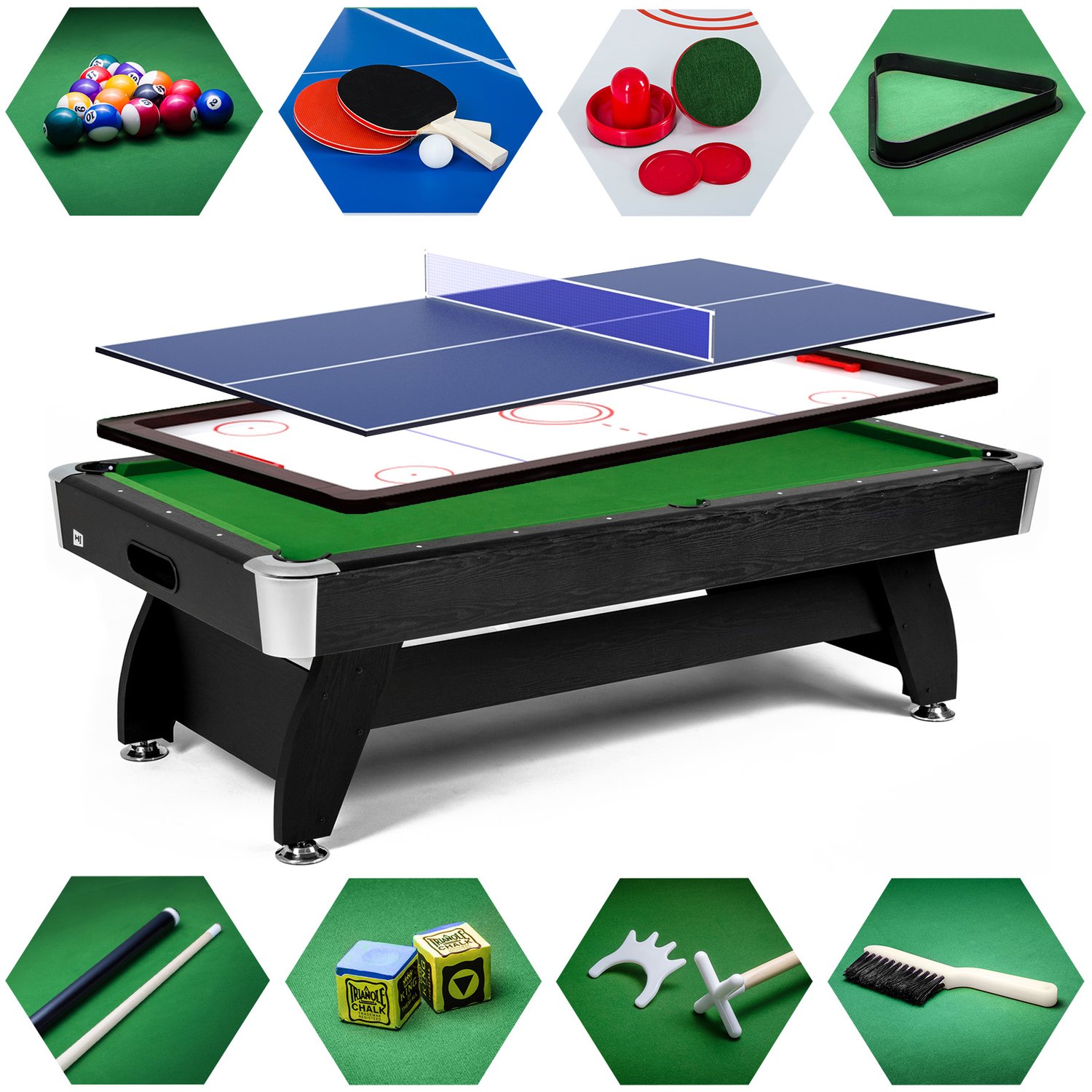 Kulečníkový stůl Vip Extra 9 FT černo/zelený s nástavcem ping-pong/hokej