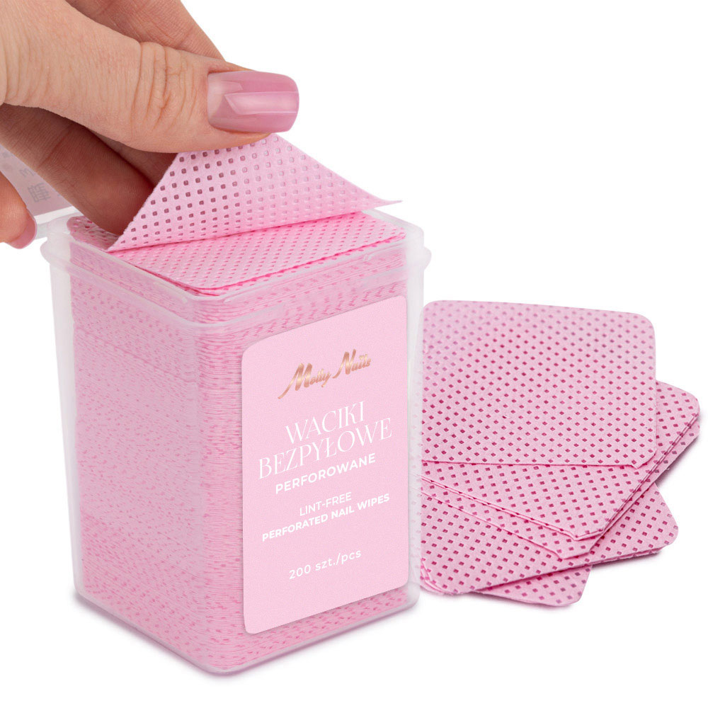 Waciki bezpyłowe perforowane do paznokci Molly Nails różowe 5x5 cm 200 szt