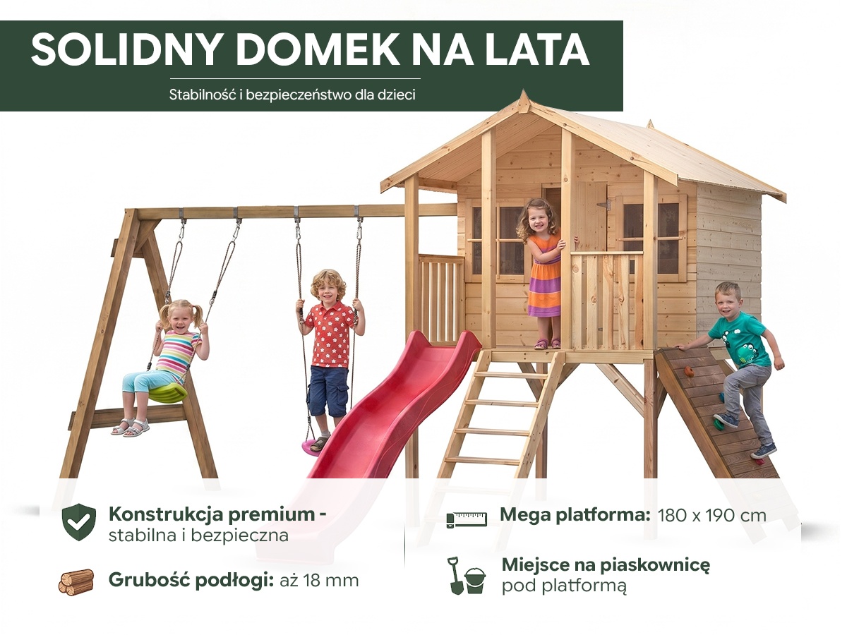 Plac zabaw Borys 2 dla dzieci ze zjeżdżalnią, huśtawką i ścianką do wspinania