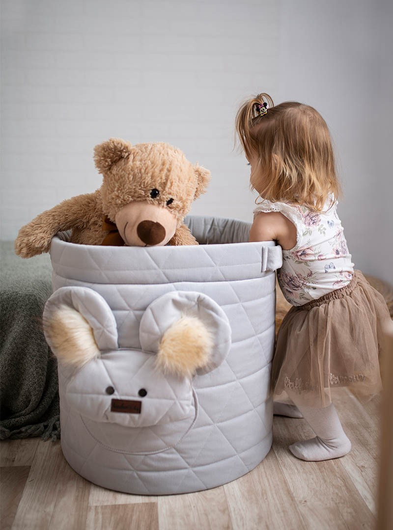 Kosz na zabawki Teddy Triangles Light Grey Z osłonką