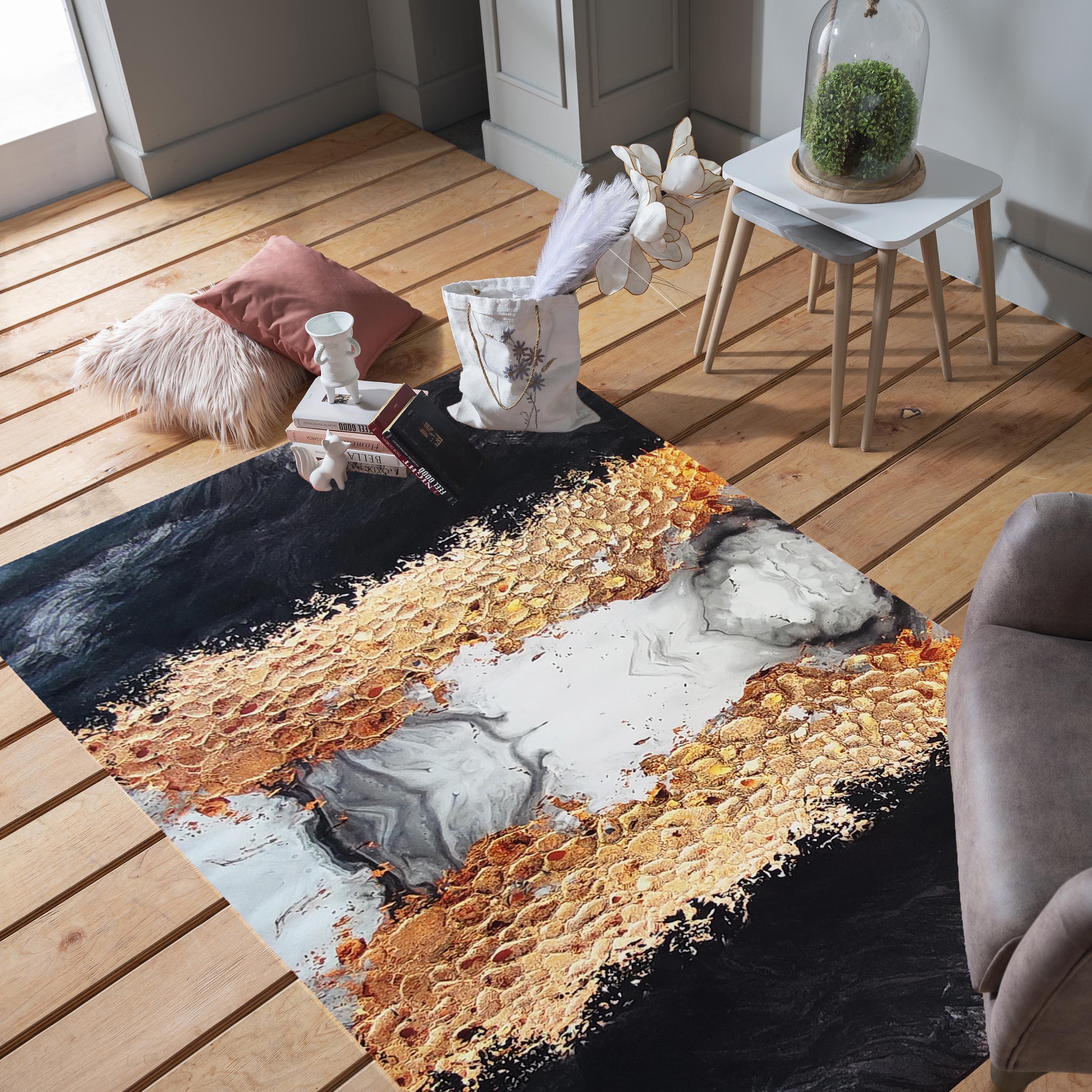 Dywan - 60 x 100 cm - Czarny ze złotym - Nowoczesny - Dywanopol