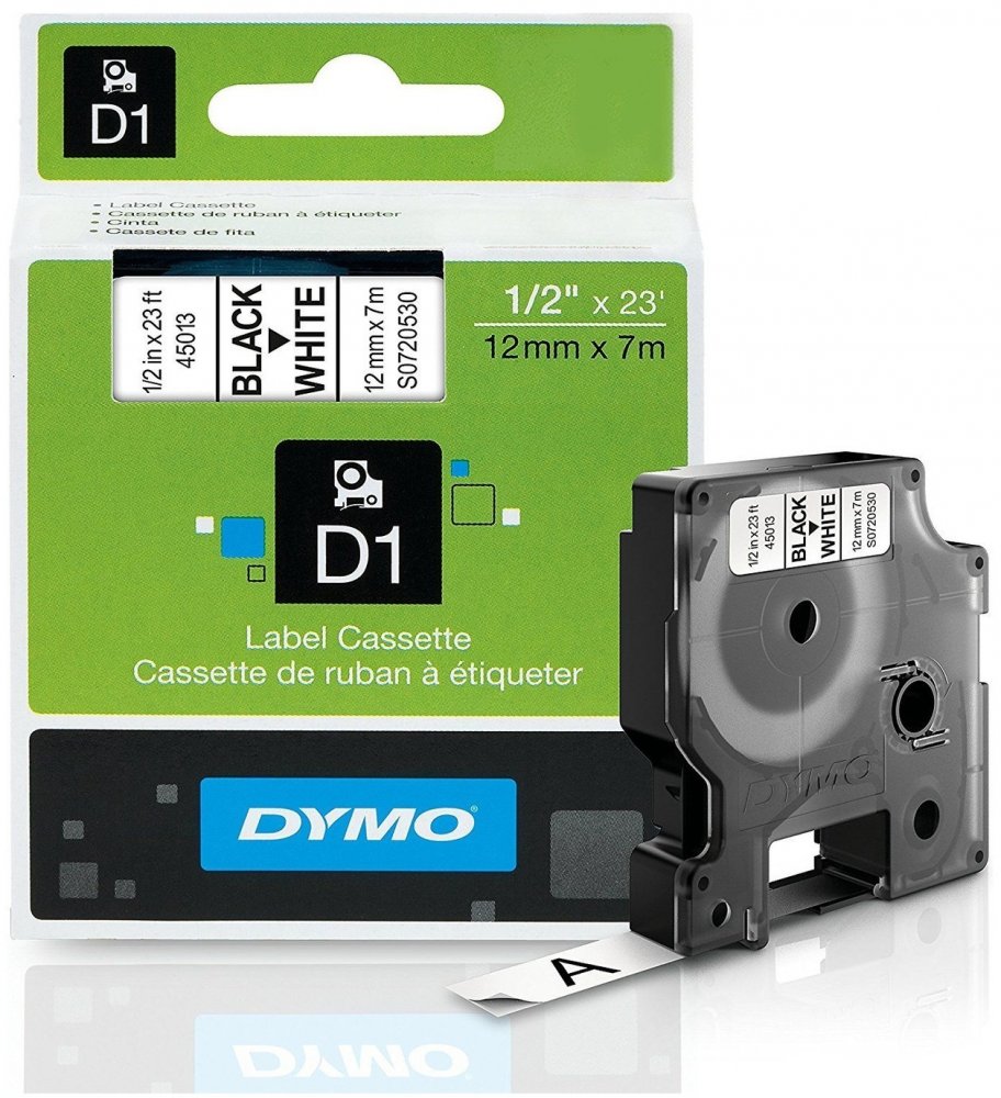 DYMO D1 taśma 12mm x 7m biała – nadruk czarny