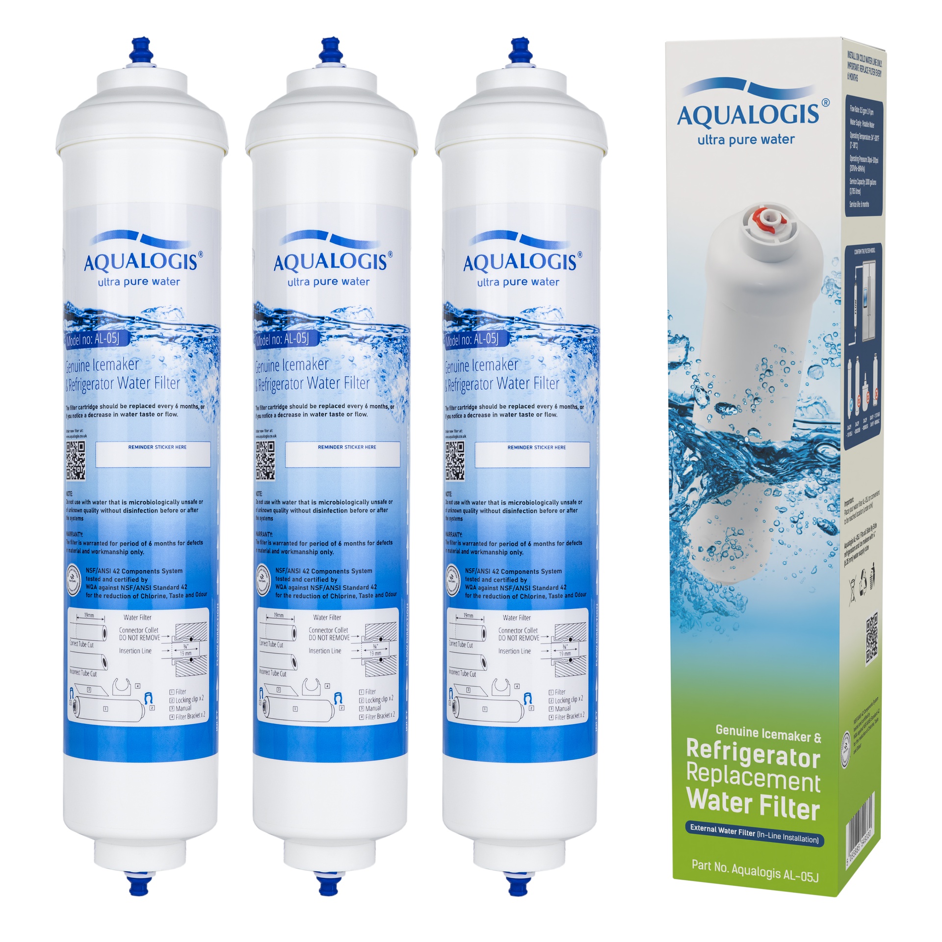 Filtr Wody AL-05J Do lodówki Samsung DA29-10105J, LG ADQ73693901, Hisense Zewnętrzny na Wężyku 3 szt.