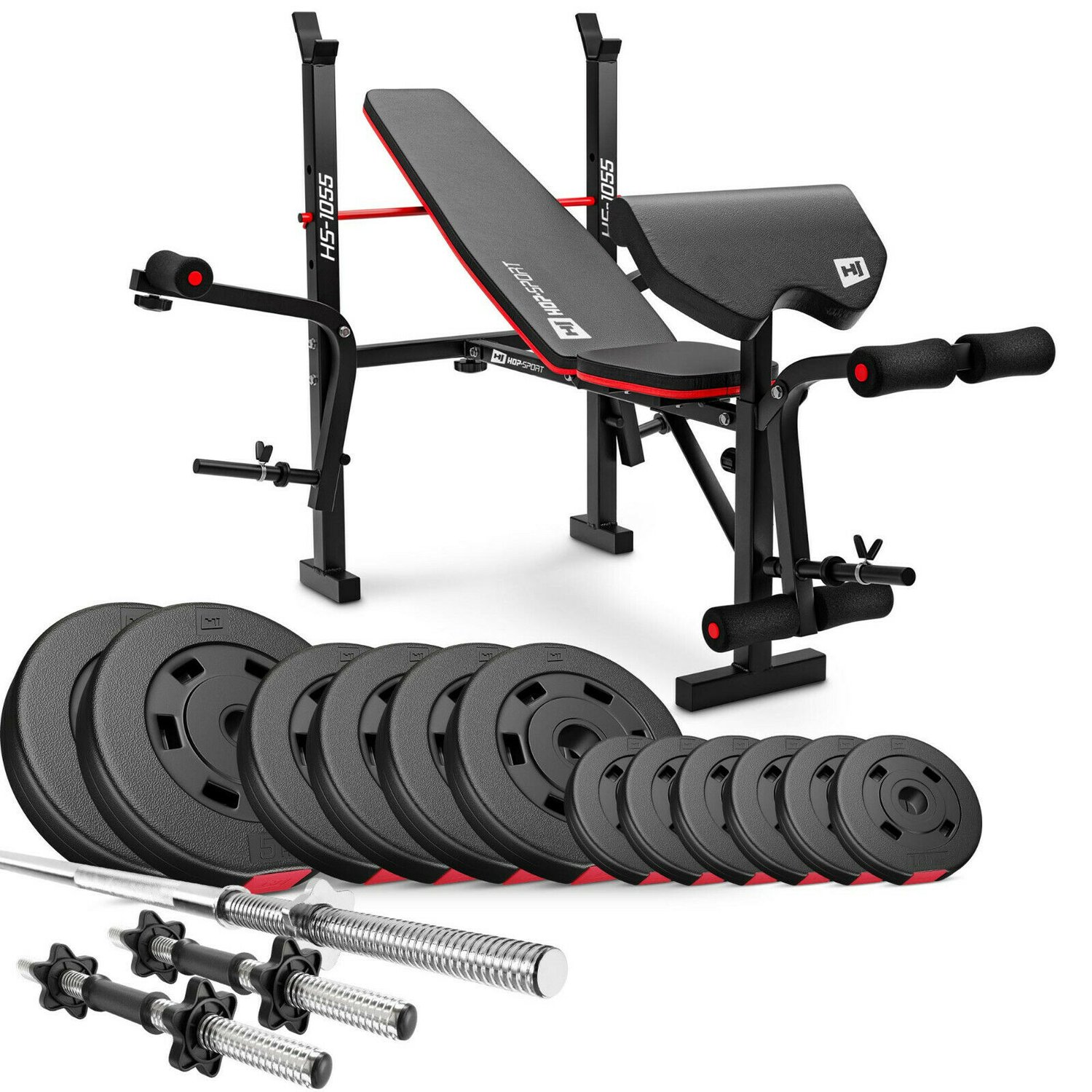 Kunststoff Hantelset 38 kg mit Hantelbank HS-1055