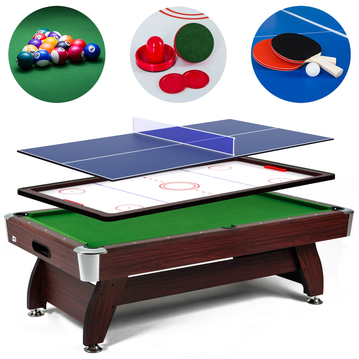 Kulečníkový stůl Vip Extra 7 FT višeň/zelený s nástavcem ping-pong/hokej