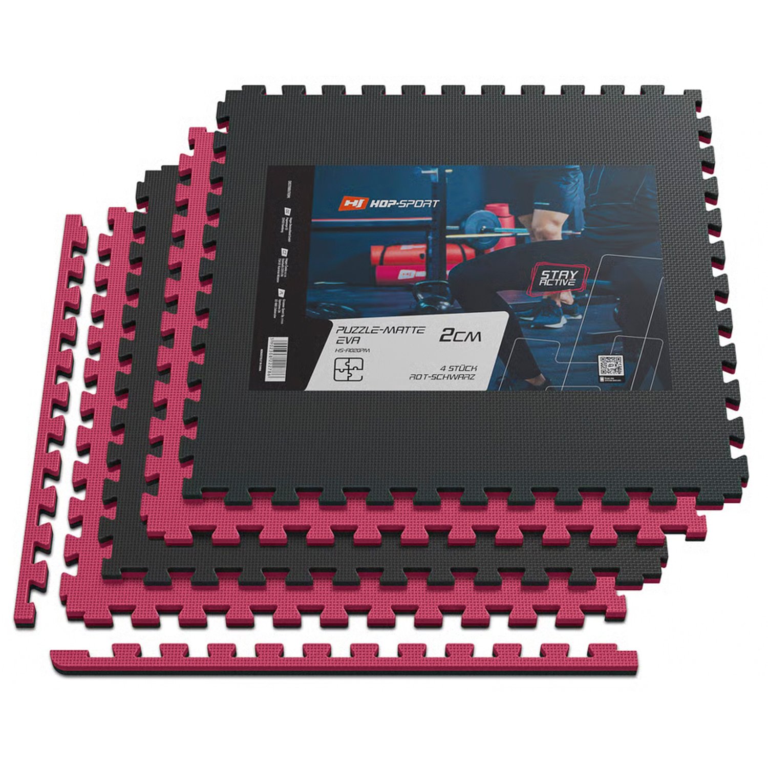 Mata puzzle EVA 2cm czarno/czerwona -12 sztuk