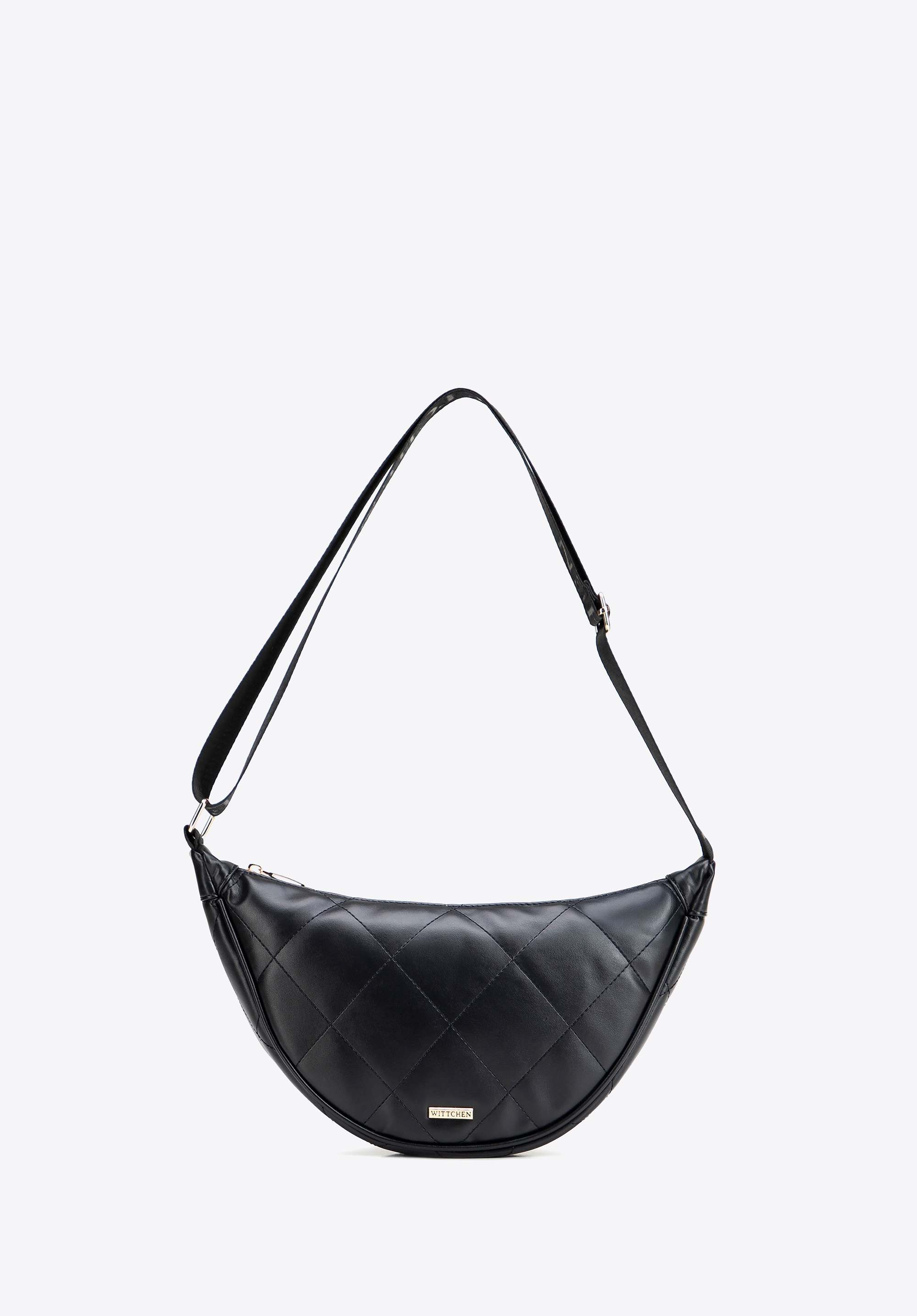 Damska torebka crossbody w geometryczne przeszycia czarno - złota