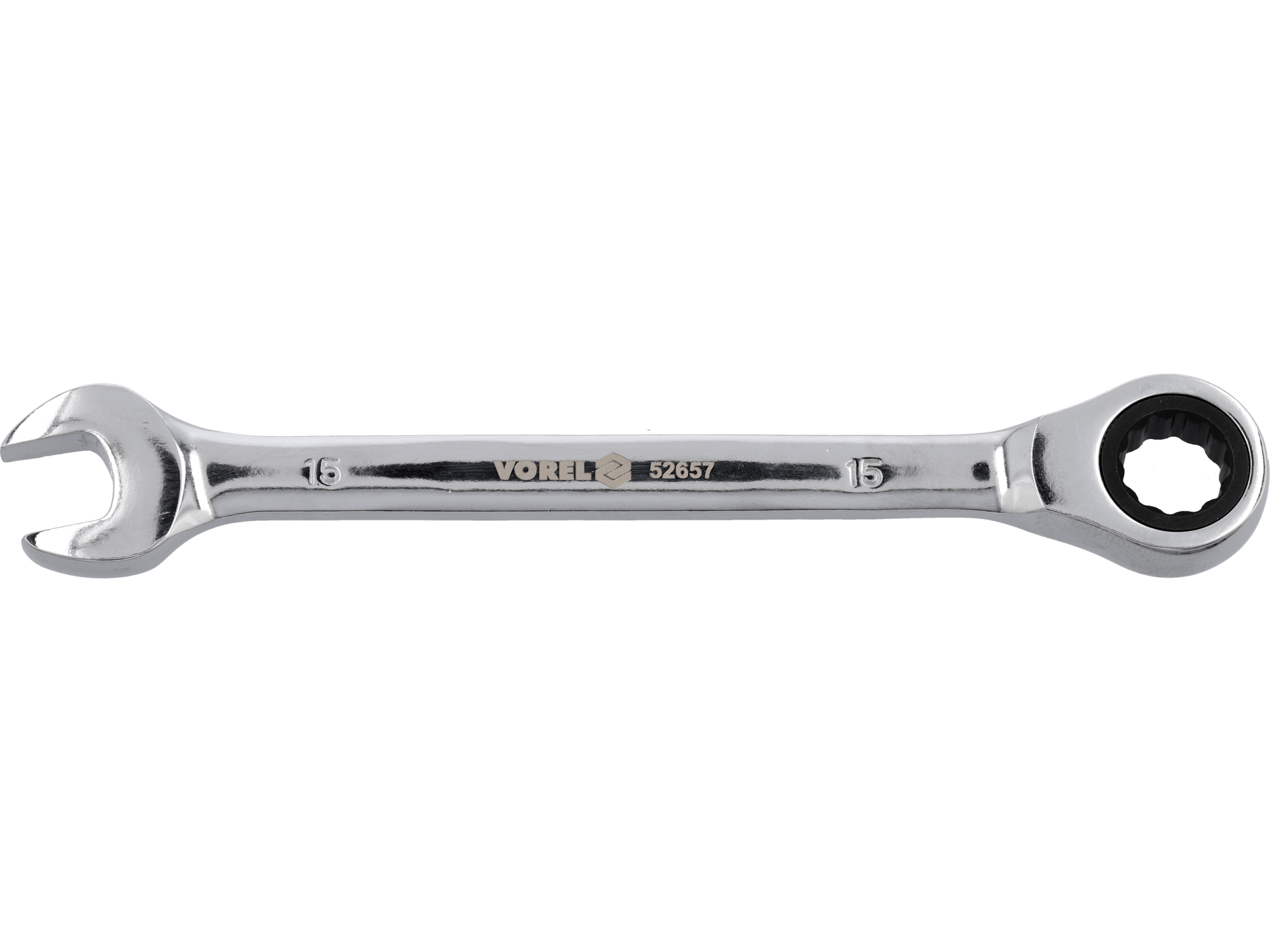 Klucz płasko oczkowy VOREL z grzechotką 15mm 72t polerowany stal CrV 52657