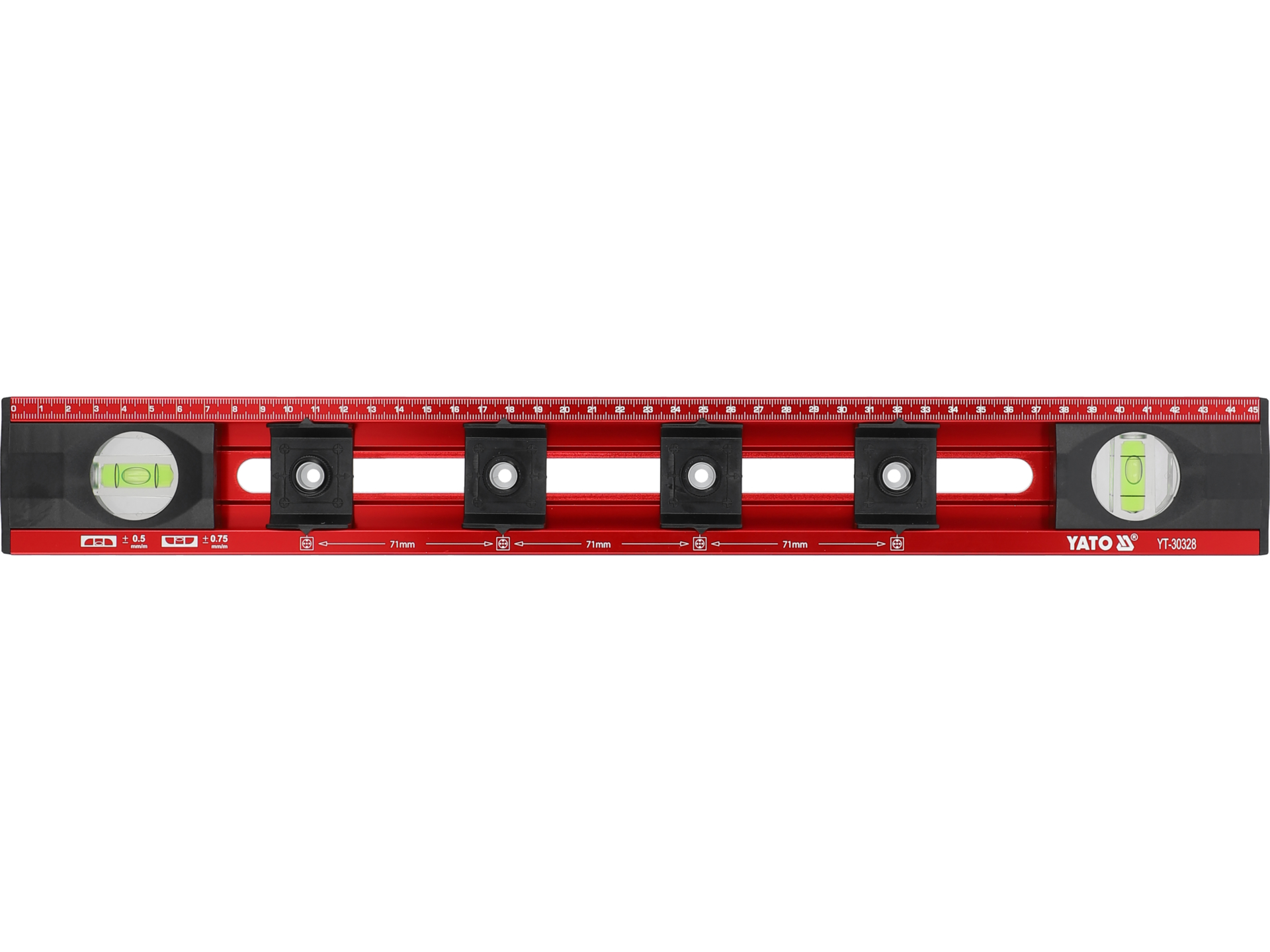 Poziomnica dla elektryków YATO aluminiowa 450mm 2 libelle 2 suwaki YT-30328
