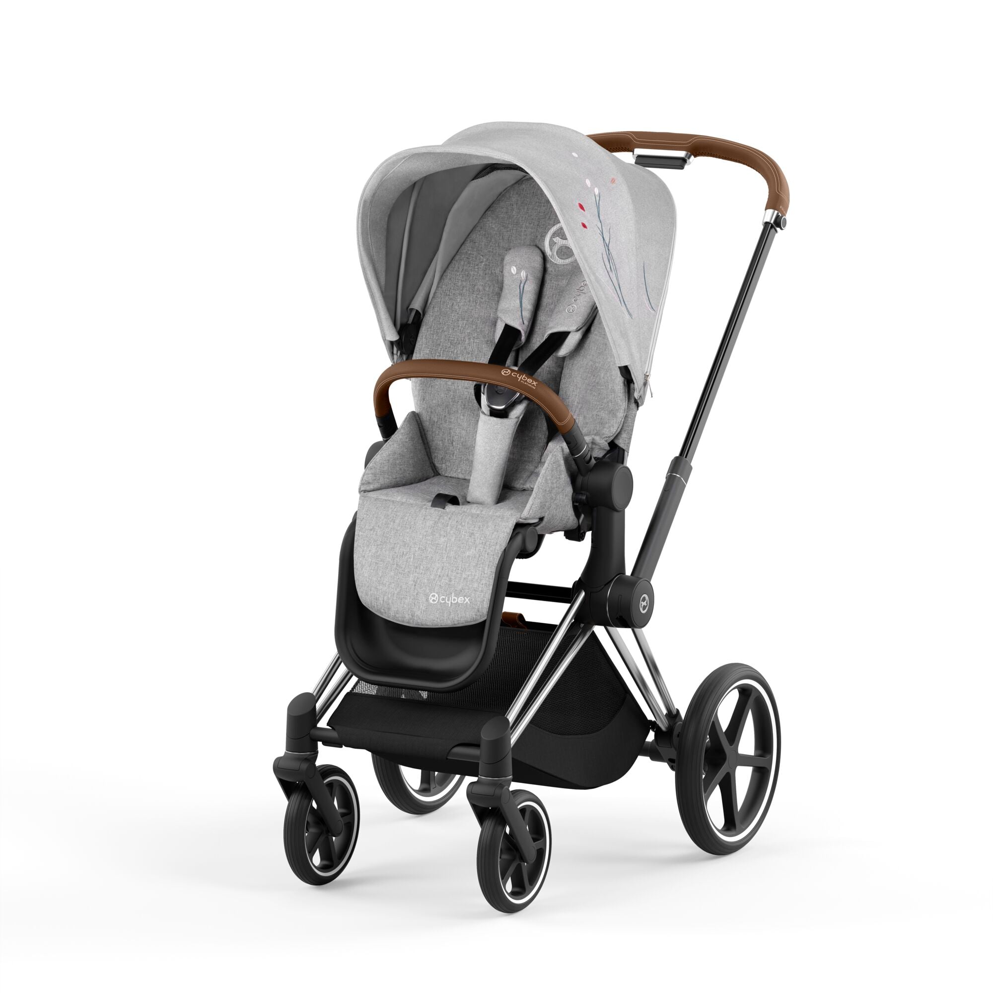 Cybex Priam 4.0 Fashion Collection - wózek spacerowy -Koi Crystallized-Chrome z brązową rączką