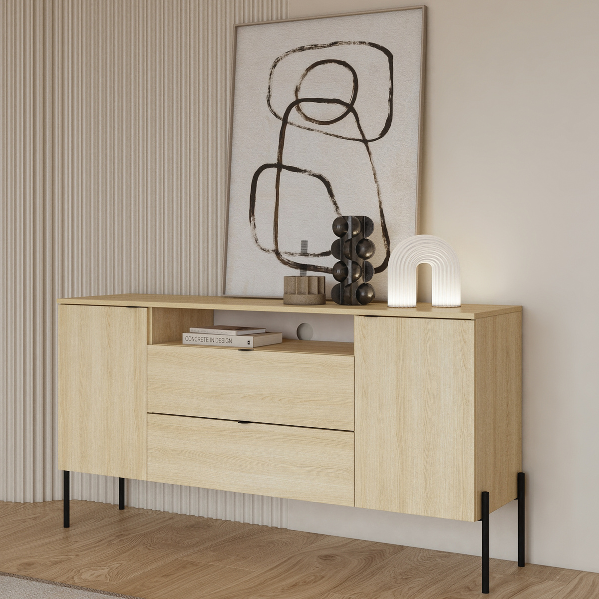 Dwudrzwiowa komoda z szufladami 140 cm ORE dąb lindberg