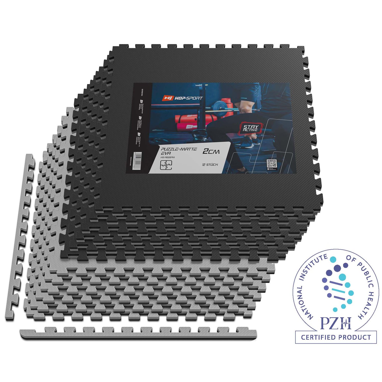 Puzzlematte EVA 2cm - 12 Stück schwarz/grau
